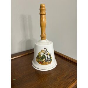 Norman Rockwell Ceramic Bell Wooden Handle Decorative Collectible